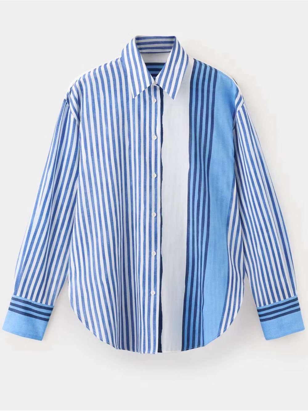 Mango Mixed Blue & White Striped Button-Down Shirt